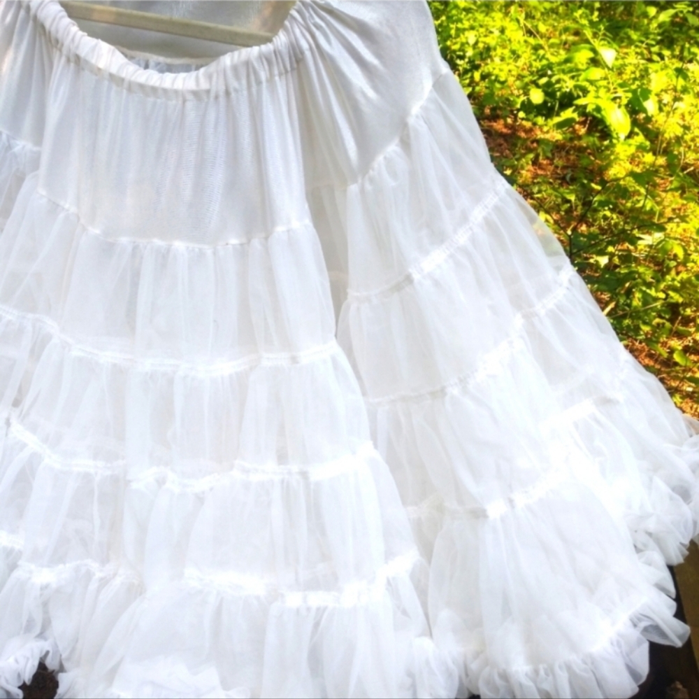 Vintage Petticoat Skirt Slip White Sam's Square Dancing 2Tier Elastic Waist - Picture 2 of 5